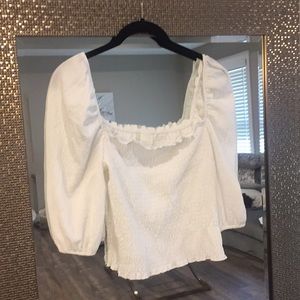 H&M White smocked puff sleeve top